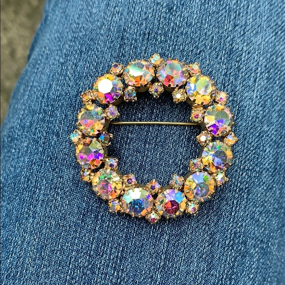 Vintage Karu Aurora Borealis Gold-tone Brooch - Picture 12 of 13